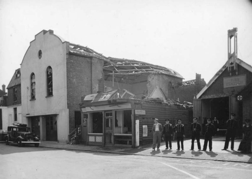 Bomb-damaged buildings in Whitstable after the air raid of 13 August 1940